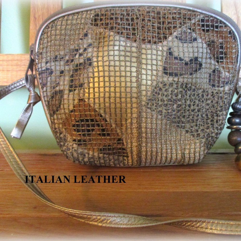 Vtg Italian Leather Crossbody Purse Animal Print